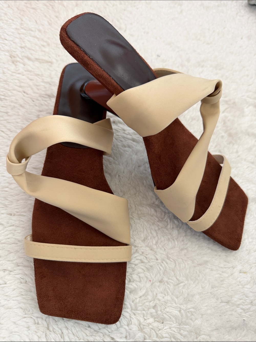 Women’s Cream and Brown Strappy Slide Sandals